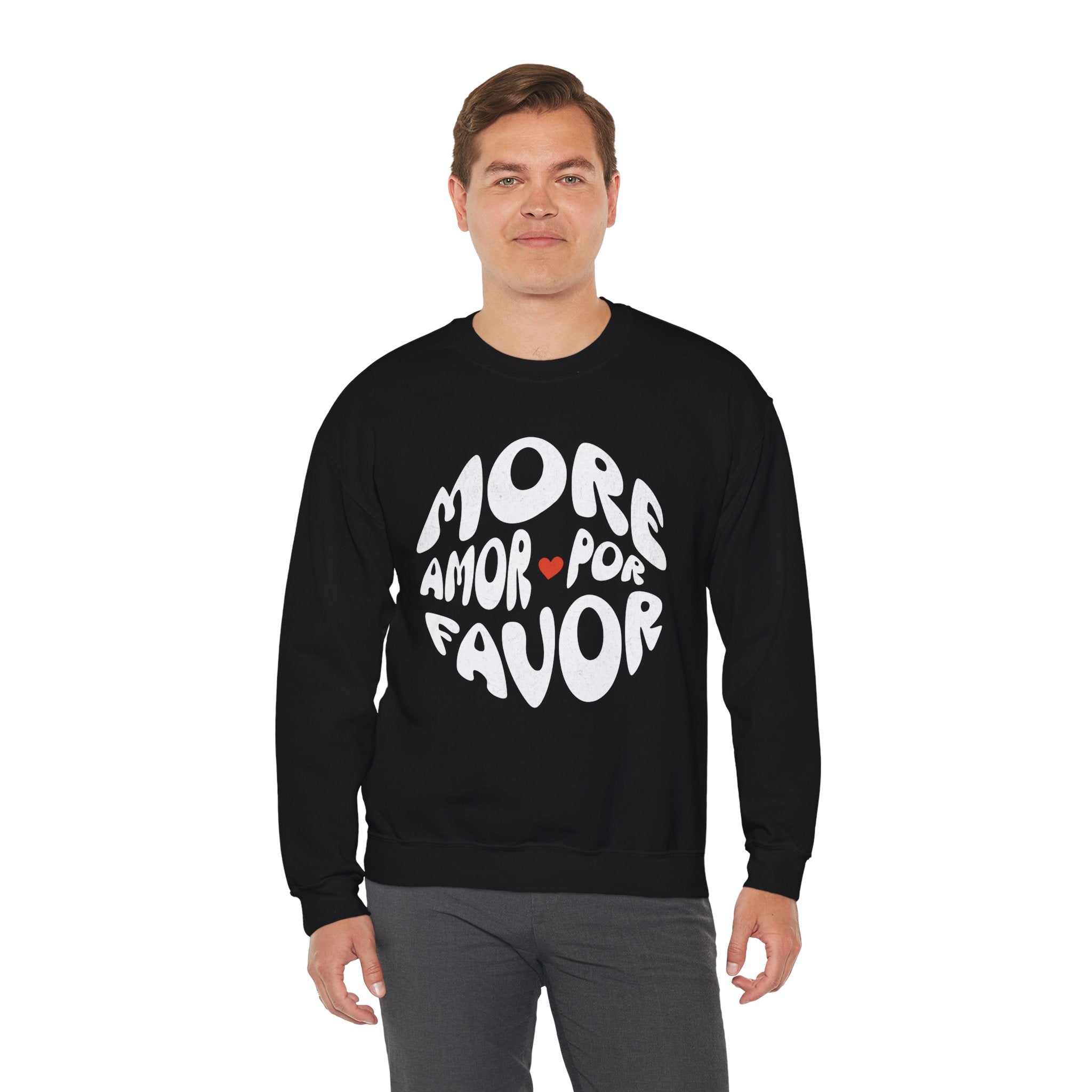 Crewneck Sweatshirt — "More Amor Por Favor" Retro Love Graphic