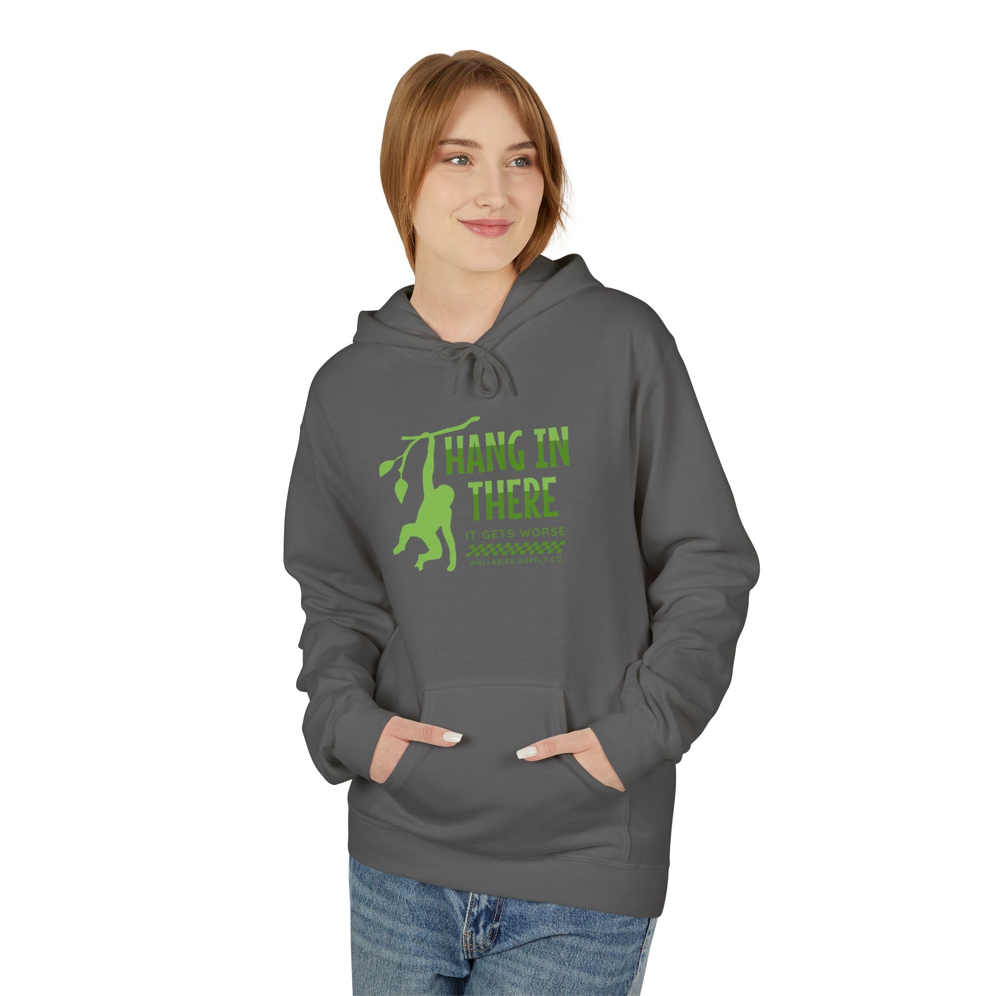 Hang In There Hoodie — Motivational Monkey Graphic Pullover