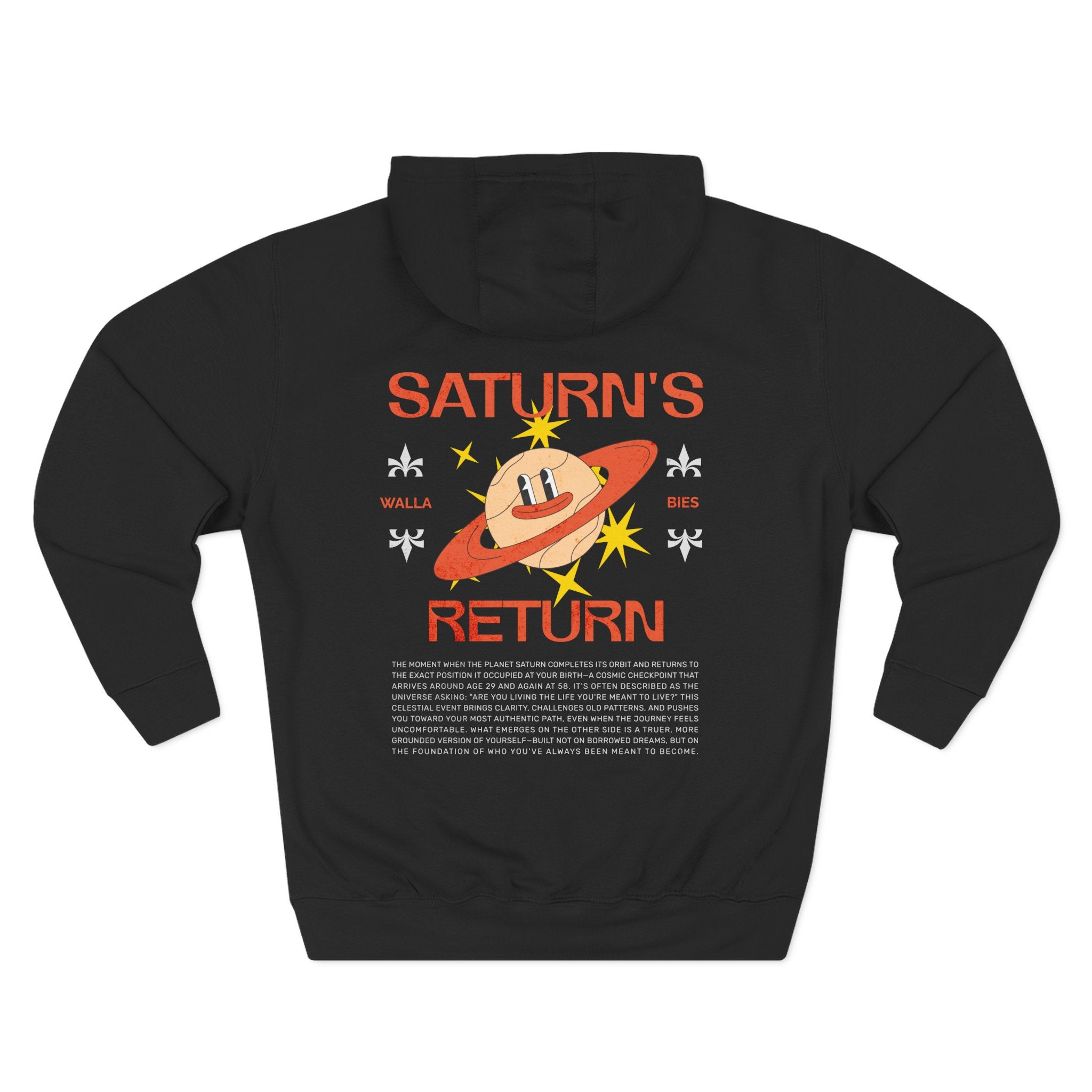 Saturn's Return Premium 3-Panel Fleece Hoodie — Retro Space Graphic Fleece Pullover
