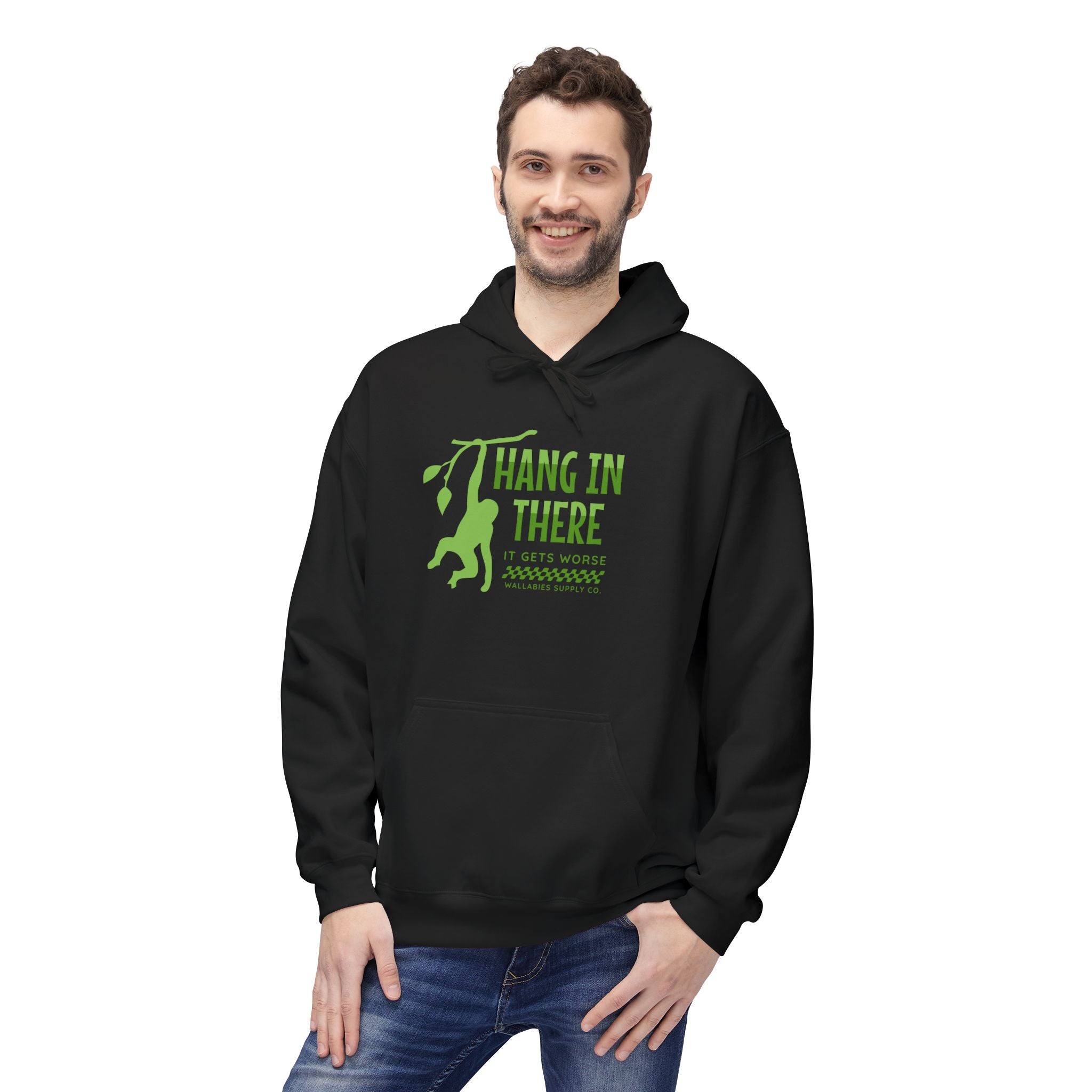 Hang In There Hoodie — Motivational Monkey Graphic Pullover