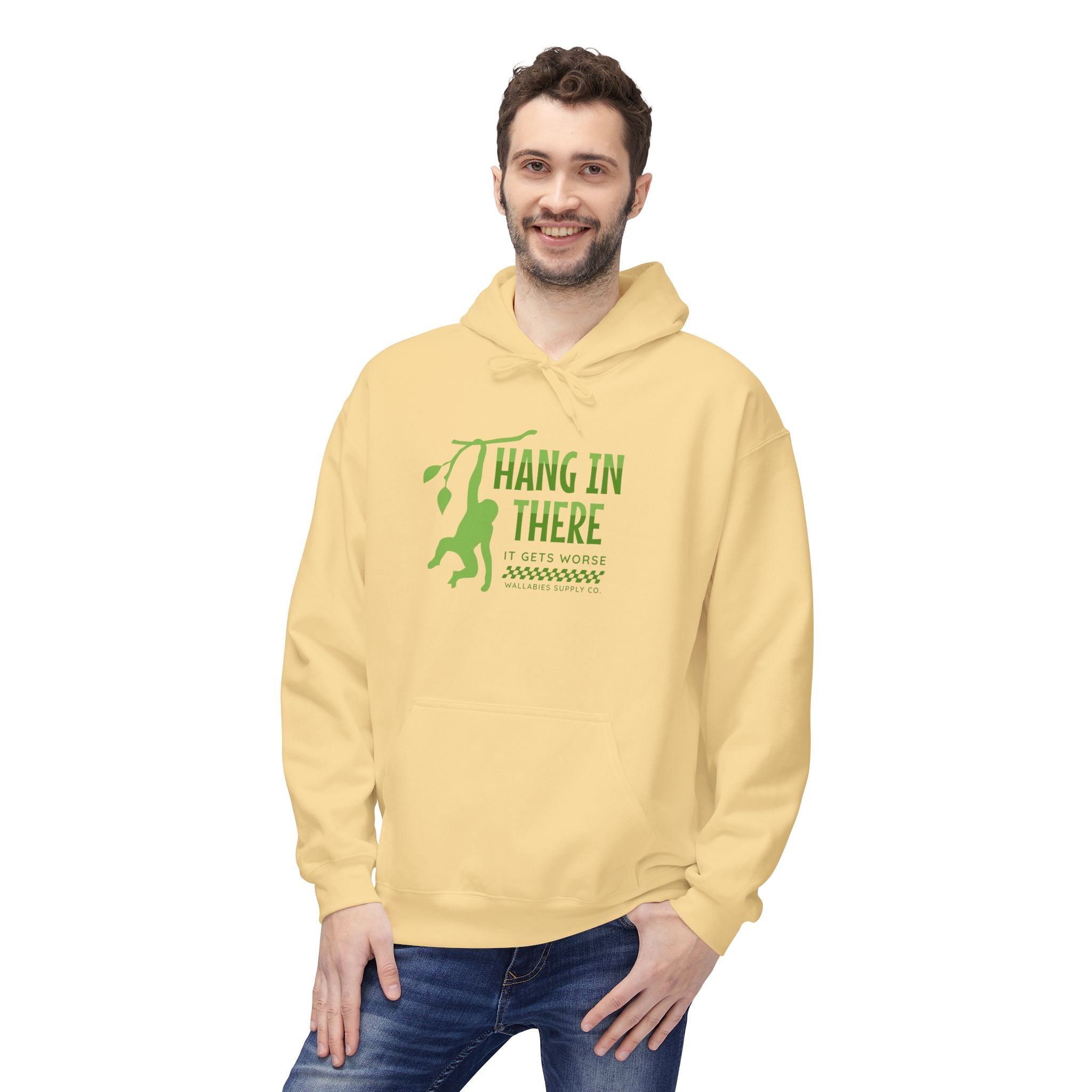 Hang In There Hoodie — Motivational Monkey Graphic Pullover