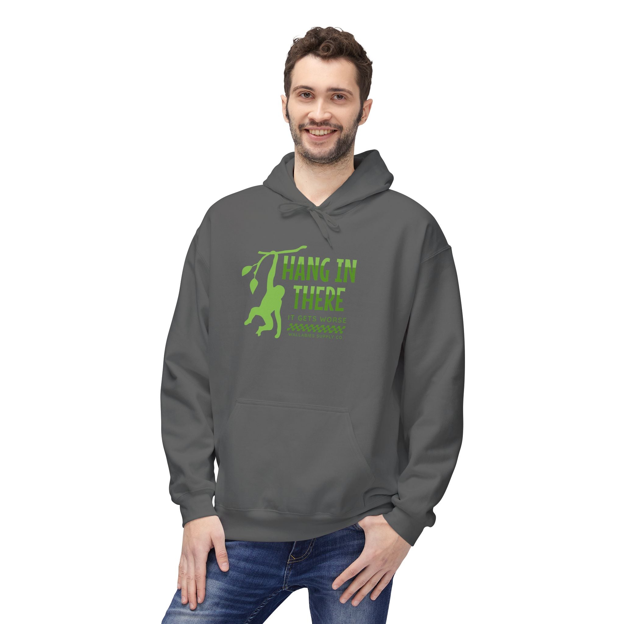 Hang In There Hoodie — Motivational Monkey Graphic Pullover