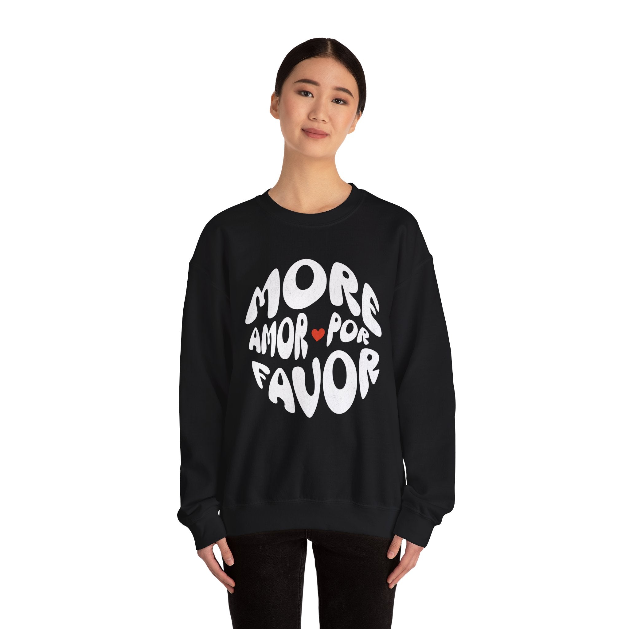 Crewneck Sweatshirt — "More Amor Por Favor" Retro Love Graphic