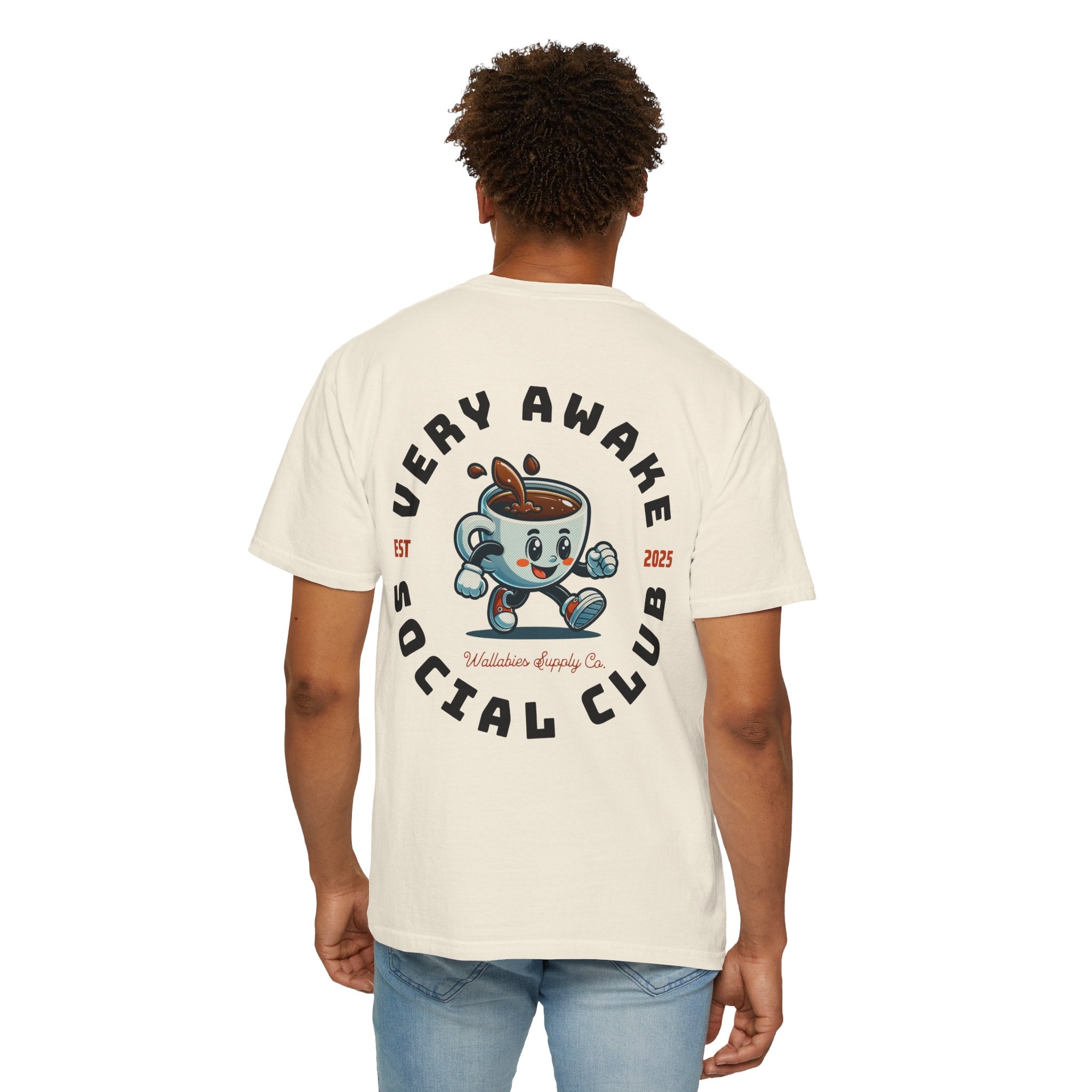 Very Awake Social Club T-Shirt — Retro Coffee Cup Graphic Tee