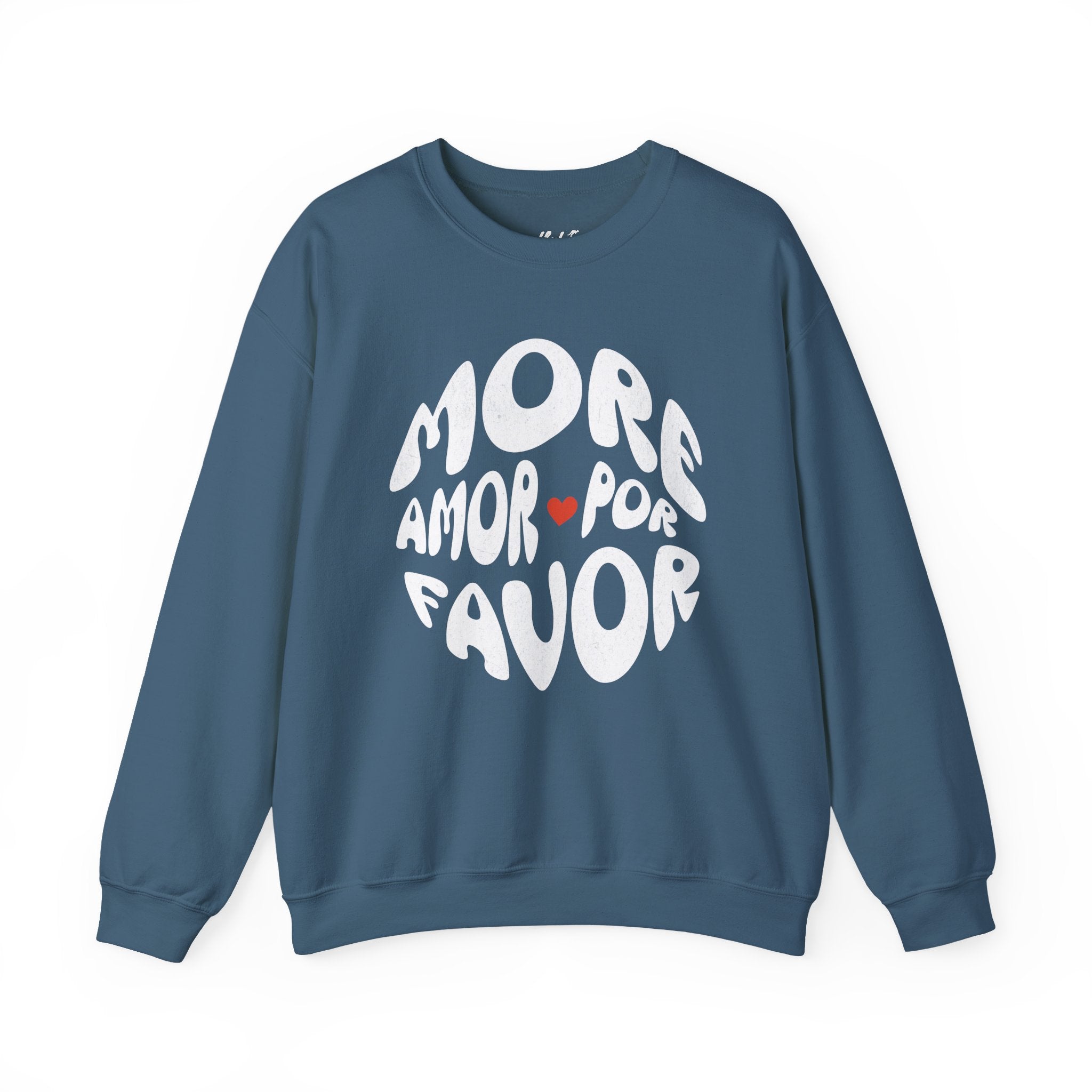 Crewneck Sweatshirt — "More Amor Por Favor" Retro Love Graphic