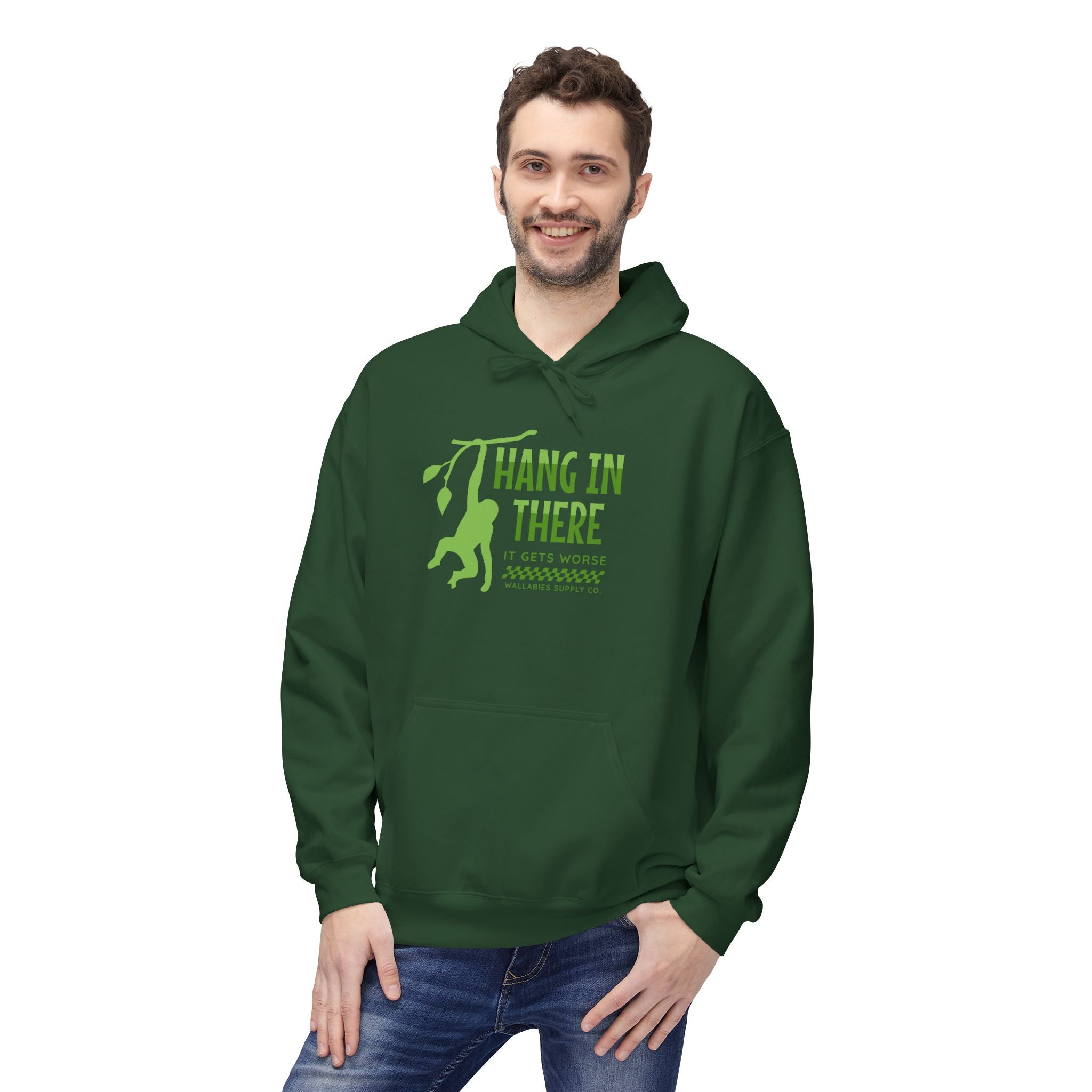 Hang In There Hoodie — Motivational Monkey Graphic Pullover