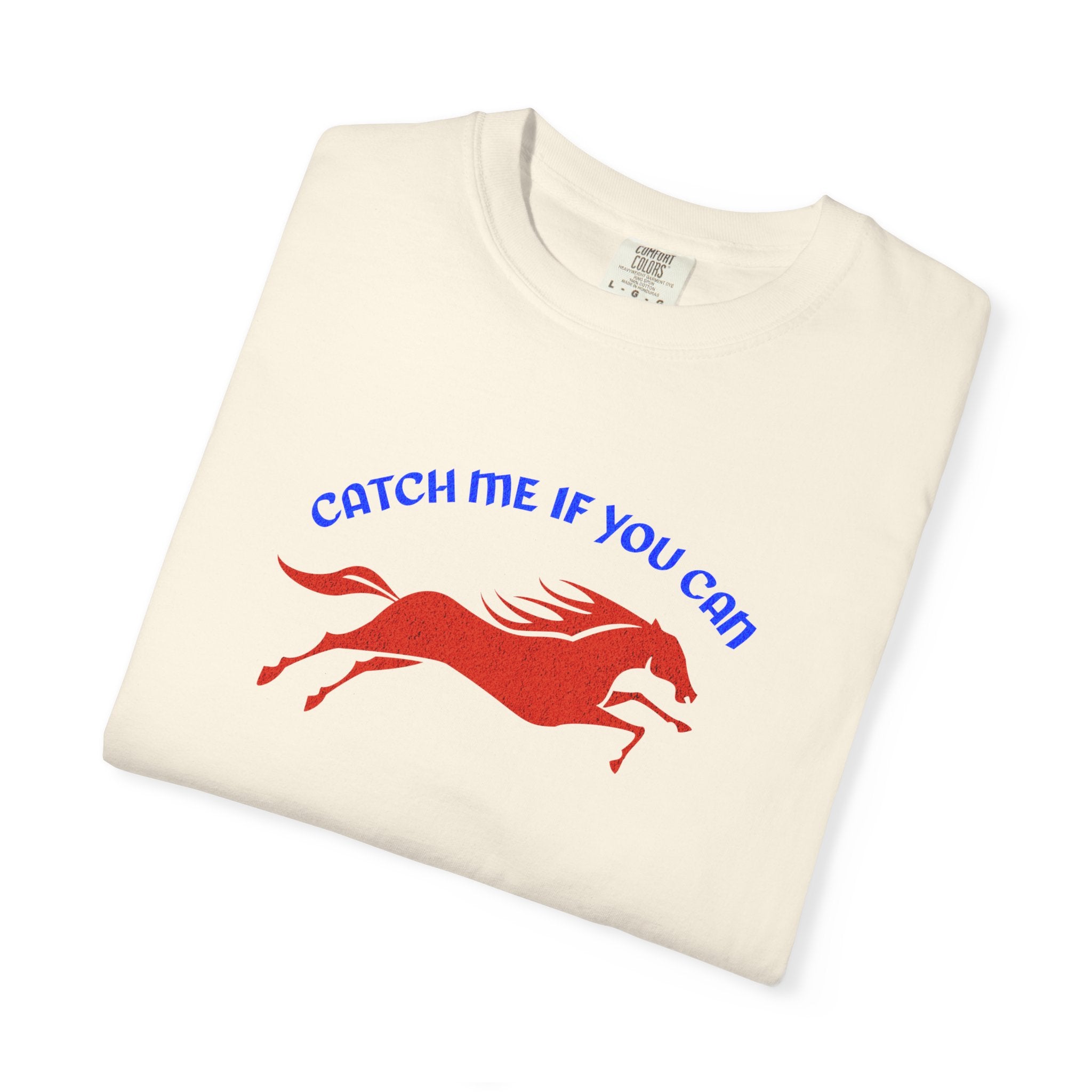Catch Me If You Can T-shirt | Minimal Graphic Running Red Horse Tee