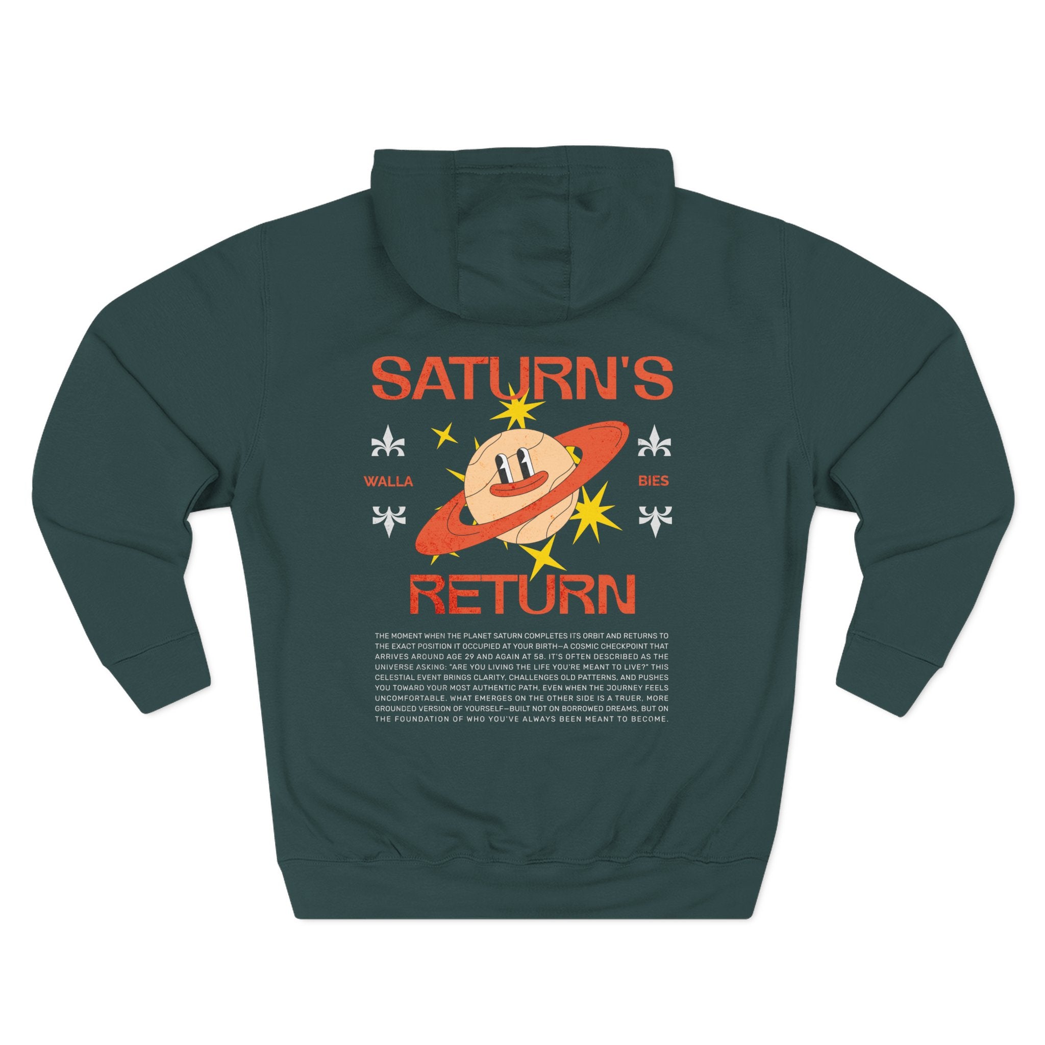Saturn's Return Premium 3-Panel Fleece Hoodie — Retro Space Graphic Fleece Pullover