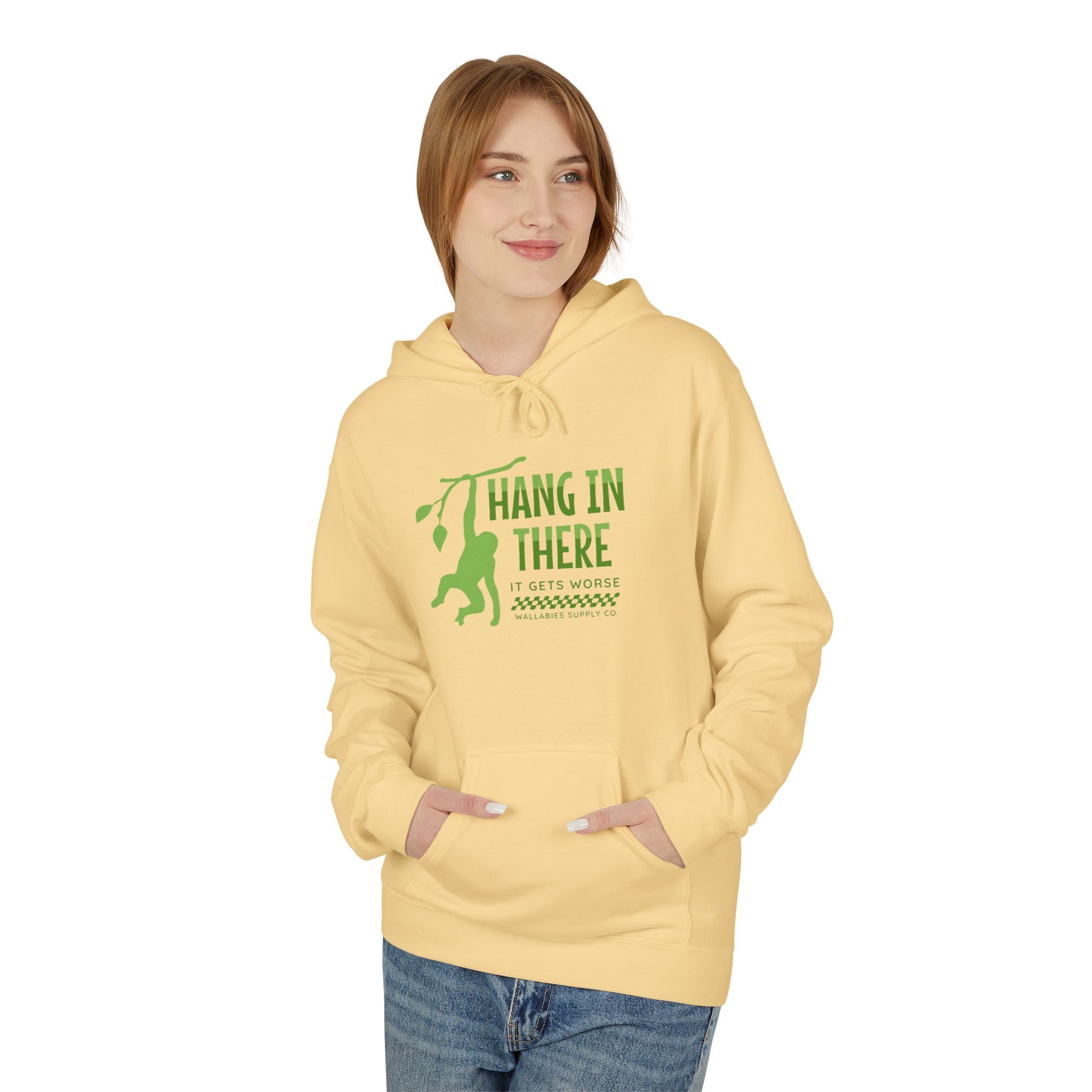 Hang In There Hoodie — Motivational Monkey Graphic Pullover
